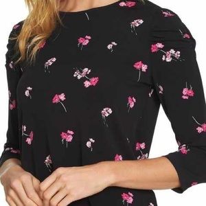 CeCe Confetti Floral Knit Top with 3/4 Puff Shirring Sleeves - Zappos